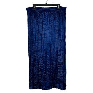 Silhouettes Crushed Blue Satin Pleated Maxi 16 Elastic‎ Waist USA Made